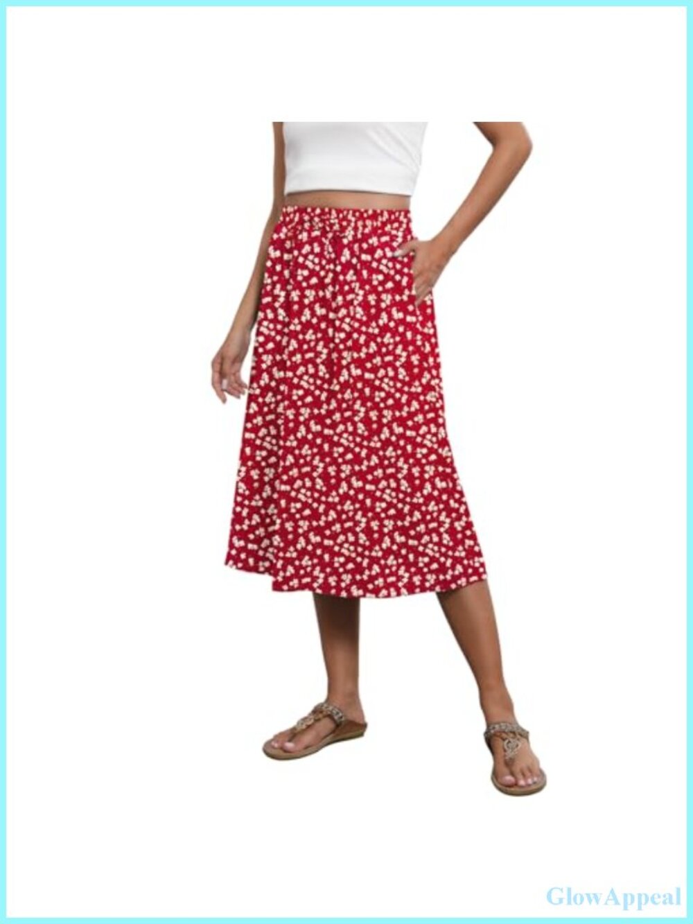 Flowy Midi Skirt High Waist A-Line with Pockets Boho Cover-up Women
